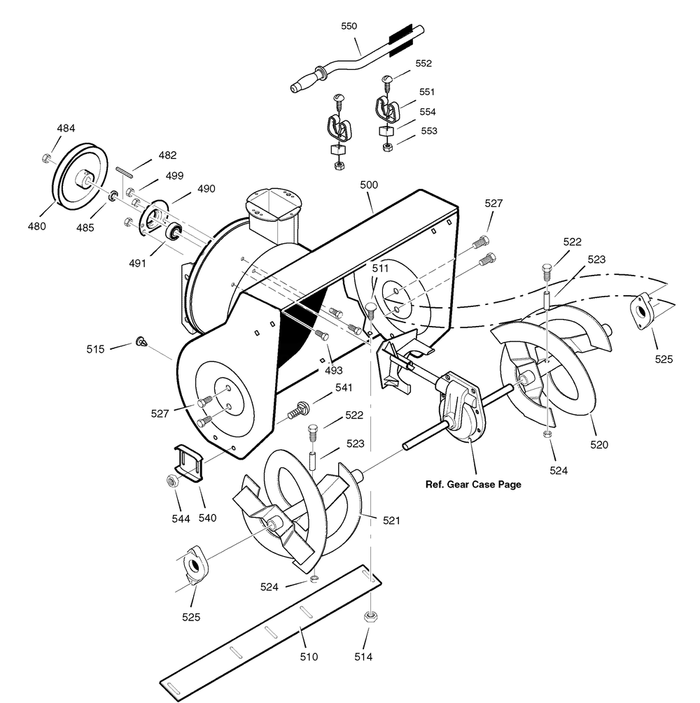 Auger Housing Diagram and Parts List for 1695368-6291490X54 2007 Briggs and Stratton Snow Blower